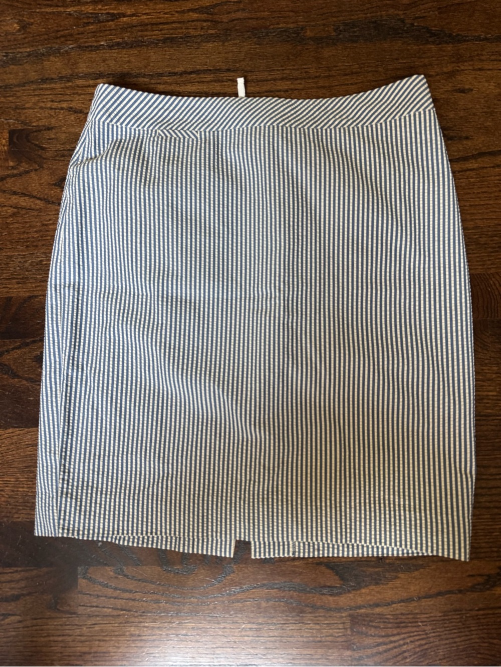 J Crew blue, and white striped cotton pencil skirt. Size 12.